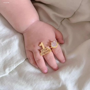 黄金色儿童宝宝戒指婴儿指环满月百天周岁食指戒新年礼物