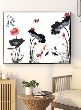 速发中国风南中式景新水乡风江装饰画客厅山水茶室禅意水墨挂画办