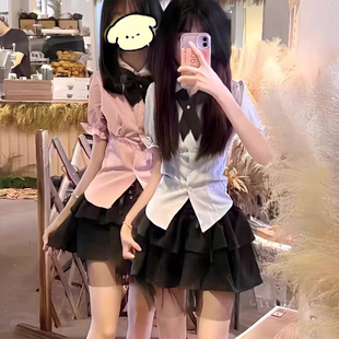 速发粉色2腰24新款夏季学院纯小个子收0风欲辣妹上衣jk制服套装