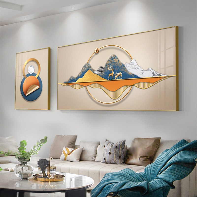 速发客厅装饰画组合轻奢简约壁画沙发卧室床头背景招财鹿动物挂画图片