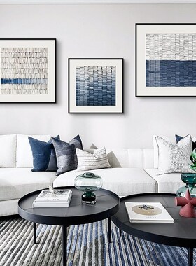 速发极简卧蓝色抽象正方形客厅装饰景餐桌饭厅约室床头背画墙挂画