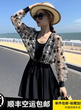 速发大码温泳新022款仙范遮肚长袖罩衫200斤游泉装