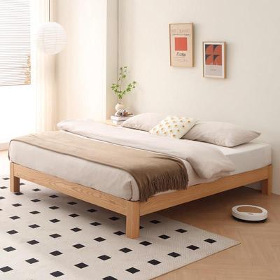 北欧日式红橡木无床头床齐边小户型榻榻米床架单双人原木风实木床