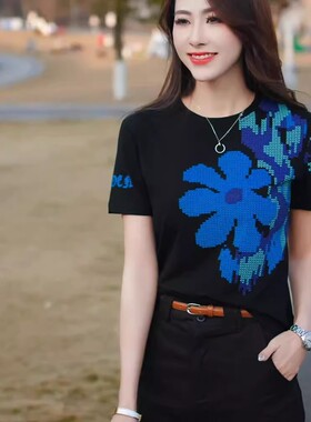 【下单立减50】春季新款重工欧货短袖T恤女修身显瘦时尚休闲HT2