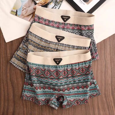 【下单立减50】新款复古印花女士内裤舒适透气民族风居家日用_HL
