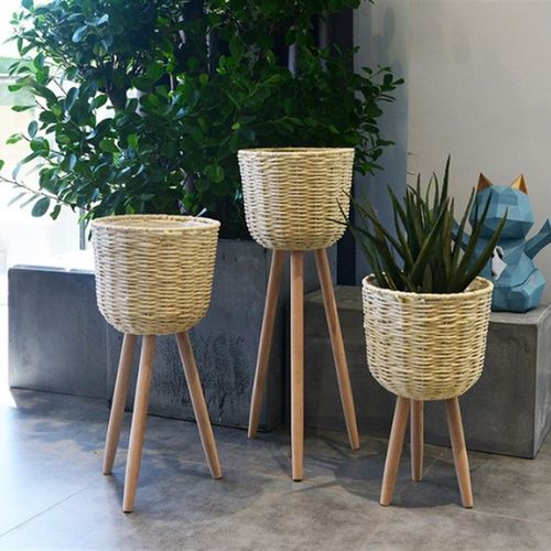 花架子客厅落地式木质藤编花篮花架置物架阳台花园布置落地架田园