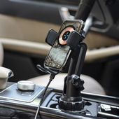 车载水杯位座手机导航电动夹子15W无线充电支架高低角度调节快充