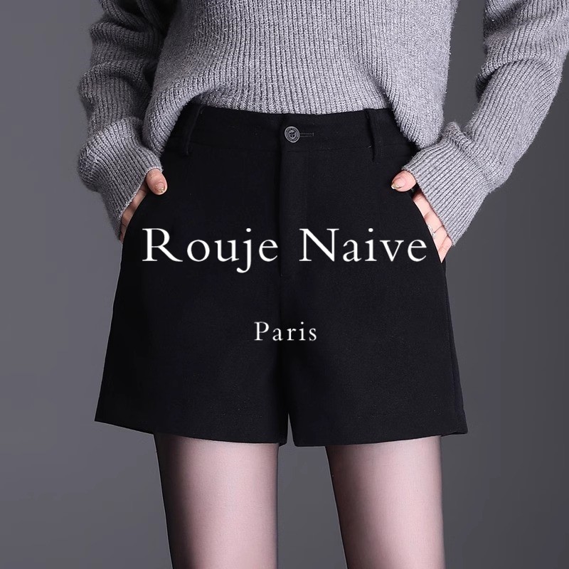 Rouje Naive短裤女秋冬新款女款外穿靴裤子黑色西装短裤毛呢冬季