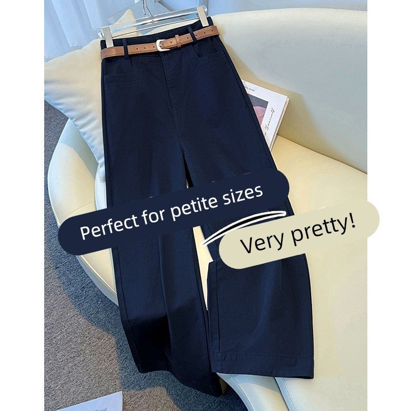 高端藏青色西装阔腿裤女春秋季2025新款小个子九分气质垂感直筒裤