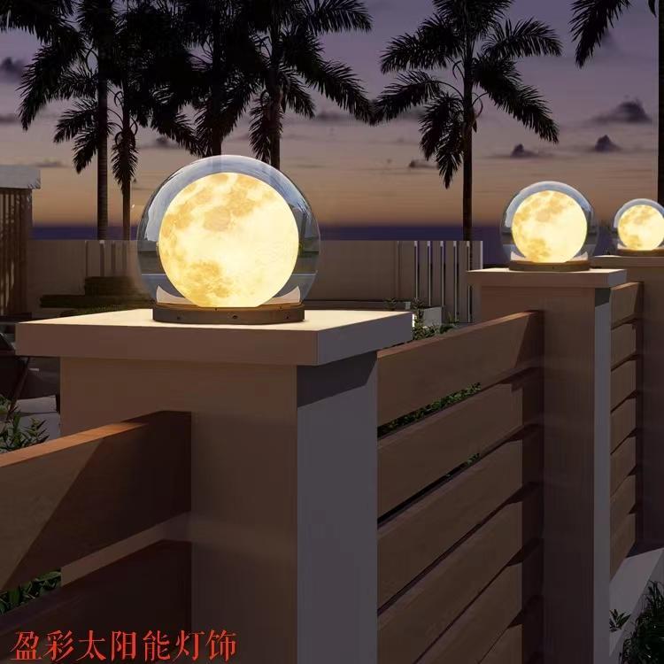 户外防水太阳能柱头灯高透光亚克力灯罩不锈钢底座大门围墙柱庭院