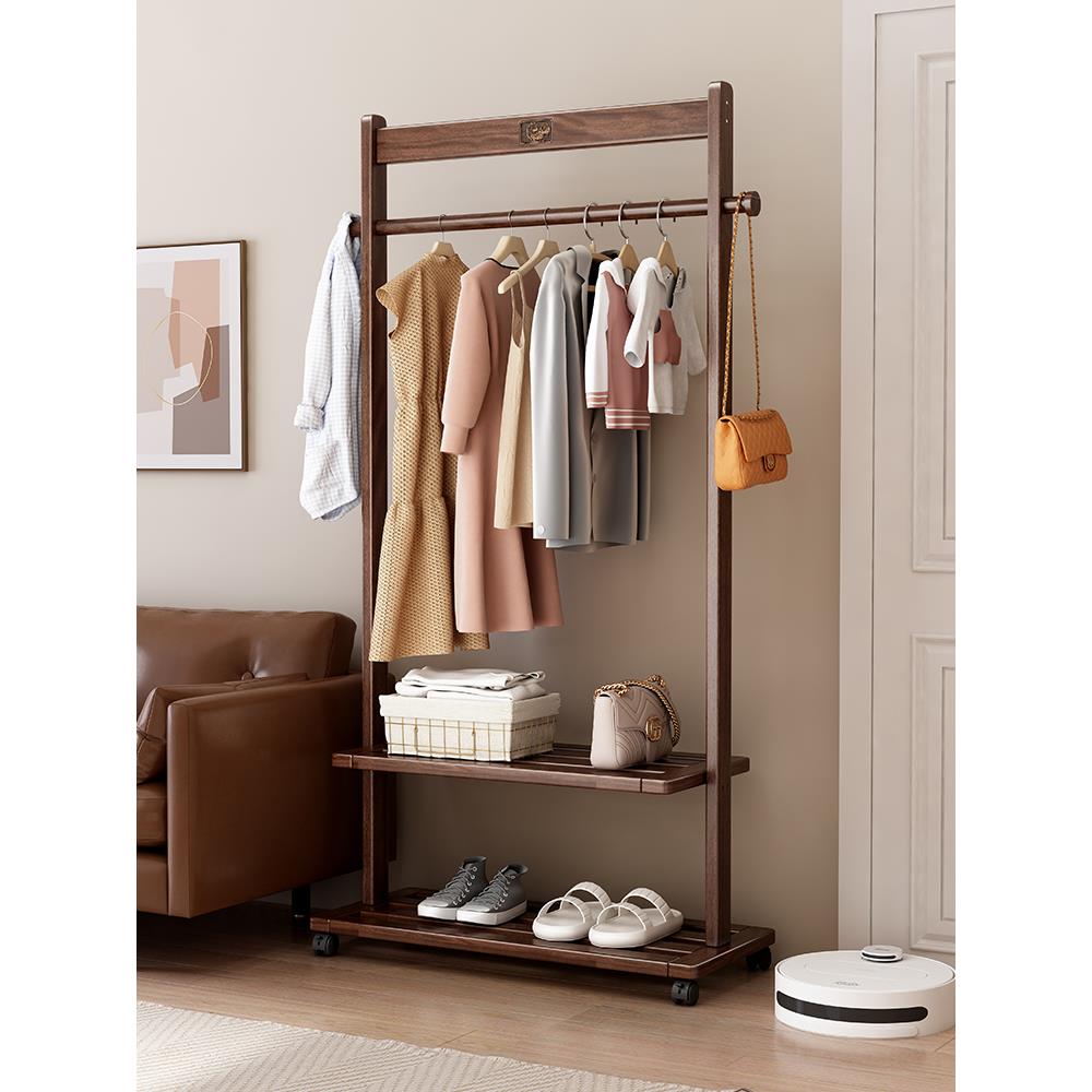 衣帽架实木家用落地卧室可移动简约中式置物收纳挂衣架小型艺术架