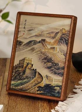 铜艺世家万里长城铜雕画手工錾刻桌面摆件办公室靠山图装饰画摆台