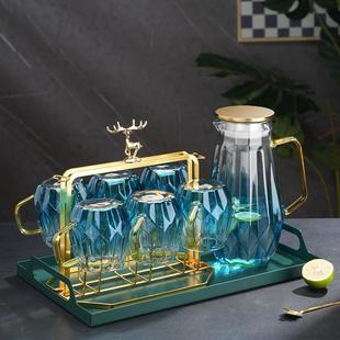 钻石高级感玻璃杯客厅水壶待客轻奢茶具喝水杯耐高温 水杯家用套装