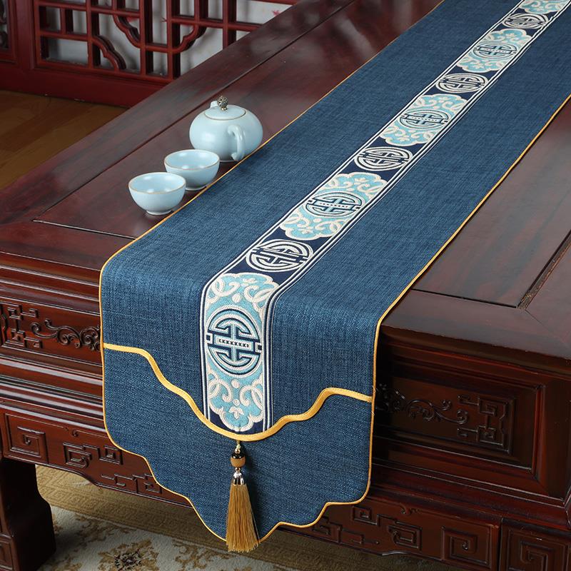 艺必旭新中式桌旗禅意茶席茶台桌布茶几长条布艺餐边柜旗床旗