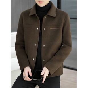 高端男士羊毛外套秋冬新款修身翻领短款呢子大衣潮流双面羊绒夹克