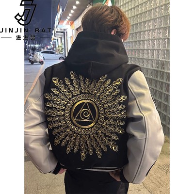 美式高街vibe棒球服男秋季光明之眼刺绣硬挺廓形夹克cleanfit外套