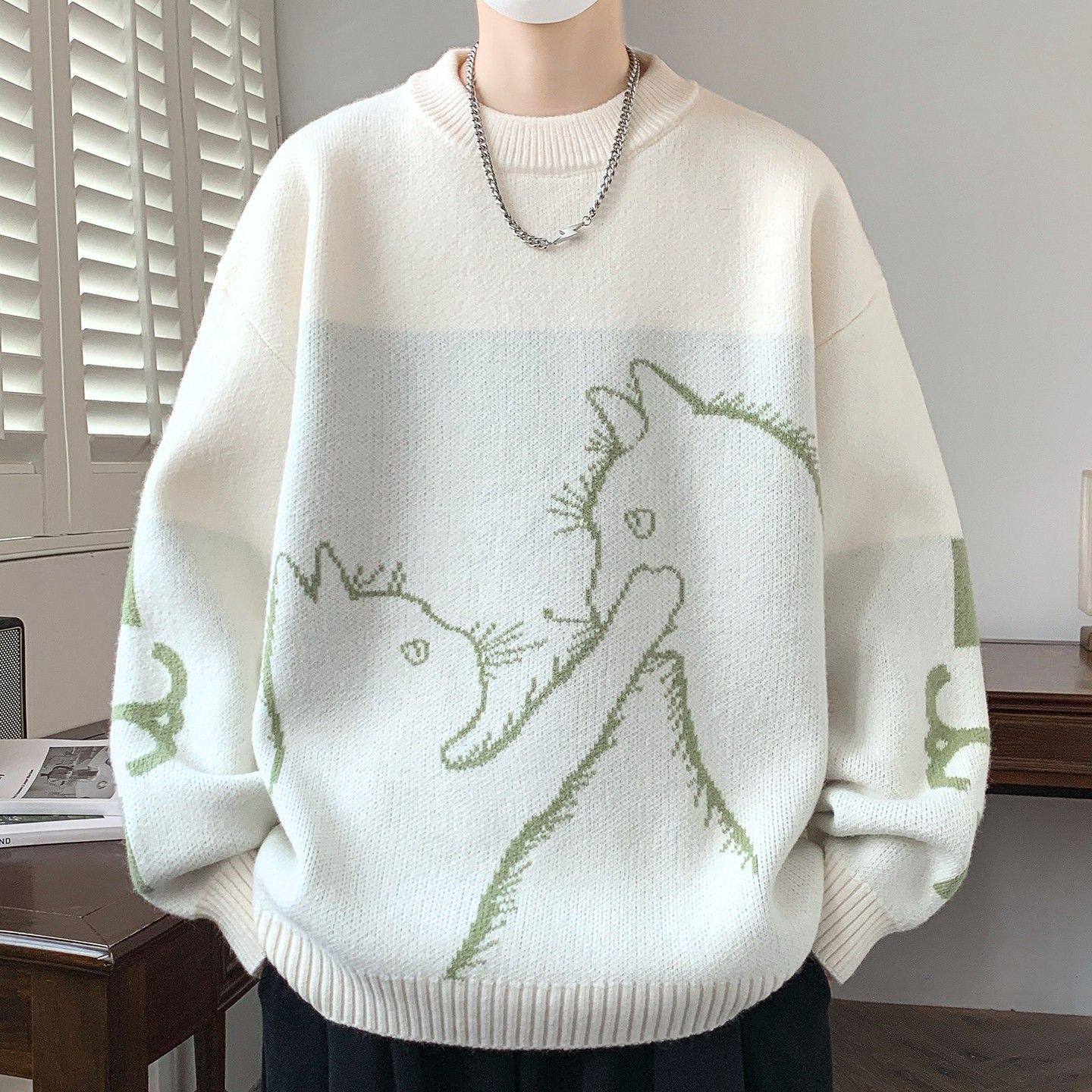 仓石一树潮牌卡通毛衣男款秋冬新款宽松情侣针织衫内搭打底衫线衣