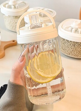 水杯女生德国高颜值2025 新款夏季便携玻璃杯 办公室带吸管专用