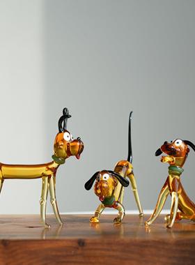 淄博琉璃手作可爱俏皮狗桌面摆件卡通治愈小狗公仔书桌装饰品礼物