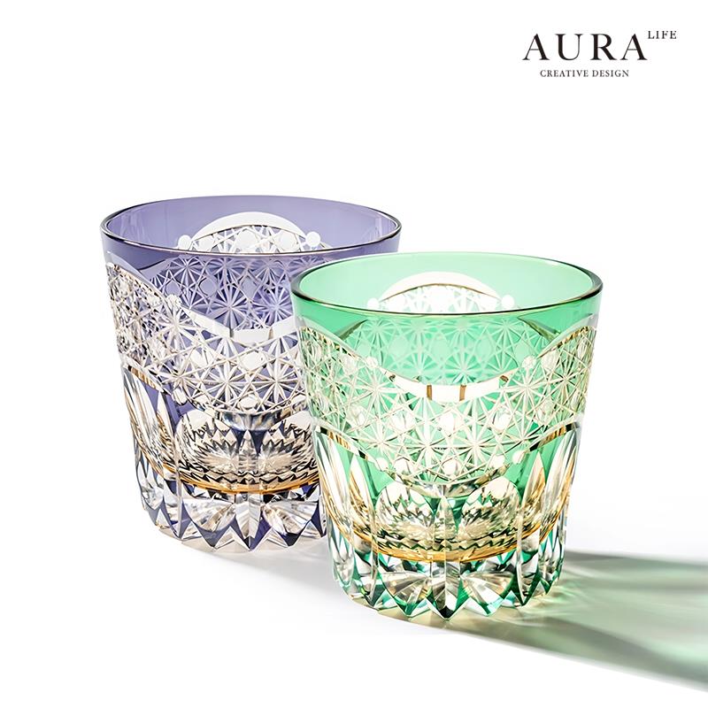 AURA'S绿曙光江户切子手工雕刻水晶玻璃杯日式高档威士忌酒