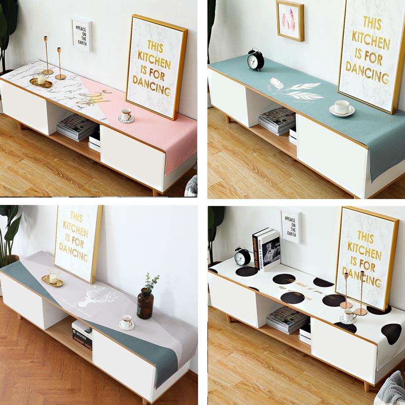 防水电视柜桌布北欧棉麻布艺茶几防尘电视柜盖布客厅长桌旗长方形