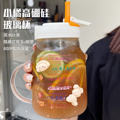 大容量玻璃水杯女生2024新款高颜值便携泡茶吸管大肚杯子耐高温夏
