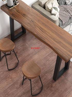 实木吧台桌家用阳台台墙长窄条桌子简约FZP商用酒吧靠高脚桌桌椅