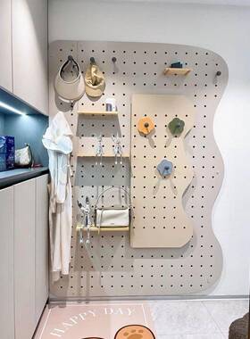 木目玄关组改造入洞洞板穿衣镜挂架一IUQ户体合镜全身镜衣卧室镜