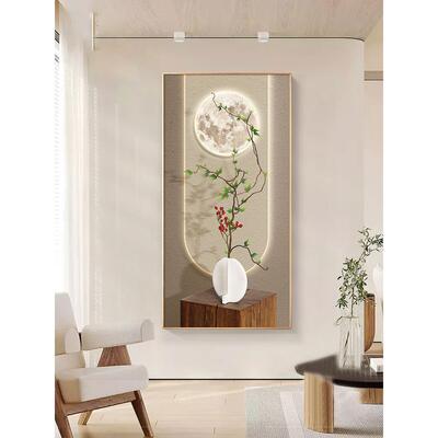 现简约入户玄挂关CGH装饰画光走影绿植廊过道尽代头壁画竖版正对