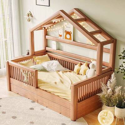 实木儿童床女棍公主MC910001床檀木冰床红带护栏人孩床男孩树屋床