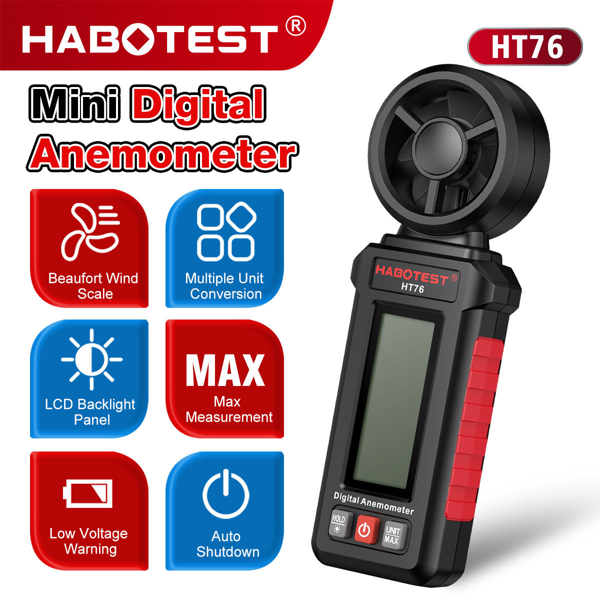HABOTEST华博HT76迷你风速计手持便携式测风力风速仪风量仪器