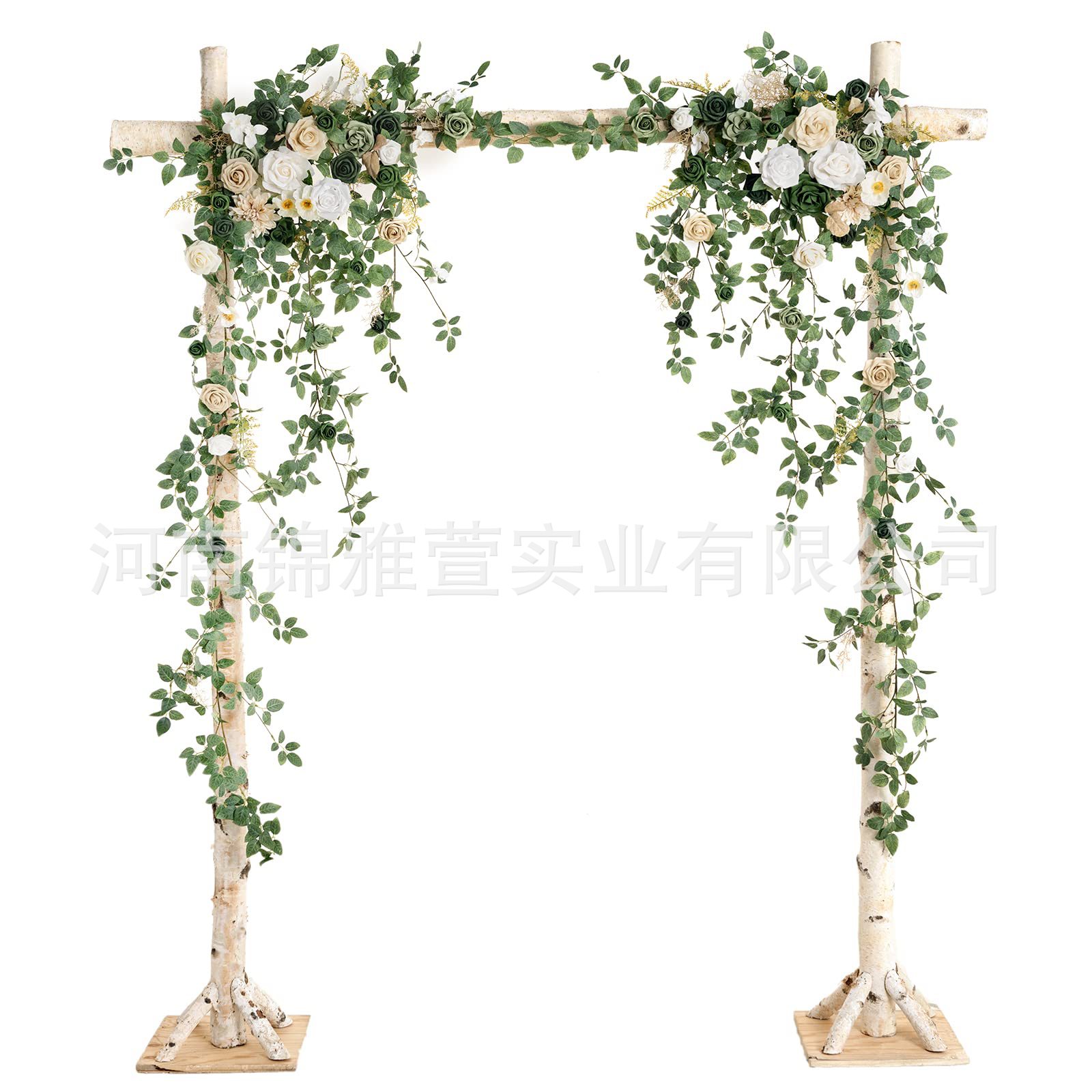 双拱门玫瑰叶仿真花环婚礼壁挂