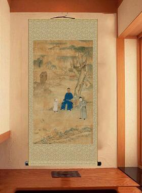 复古祖行乐图丝绸孙卷轴WOP画古风画挂画客厅玄关走廊画装饰送礼