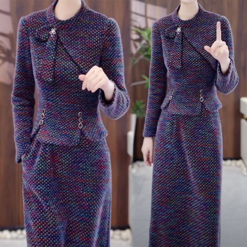 小香风时尚套装裙女2025秋冬新款洋气显瘦遮肉上衣半身裙子两件套