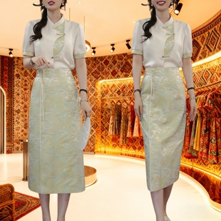 2026新款女装夏款新中式设计感短袖衬衫女衬衣国风上衣半身裙套装