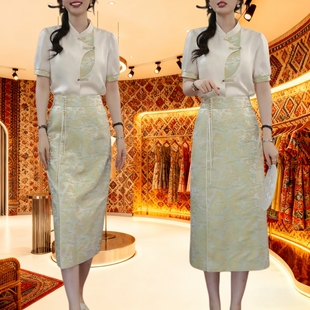 新中式设计感短袖衬衫女2026新款女装夏款衬衣国风上衣半身裙套装