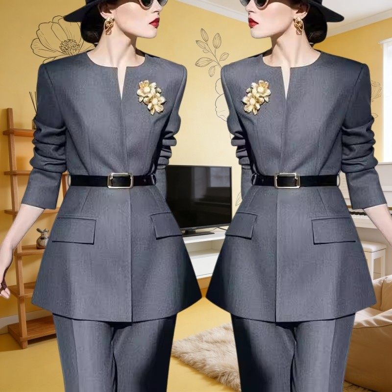 显瘦穿搭套装2026超火小香风职业休闲灰色西装外套阔腿裤两件套女,女装/女士精品,时尚套装,淘宝优惠券,粉丝福利购,淘宝优惠卷