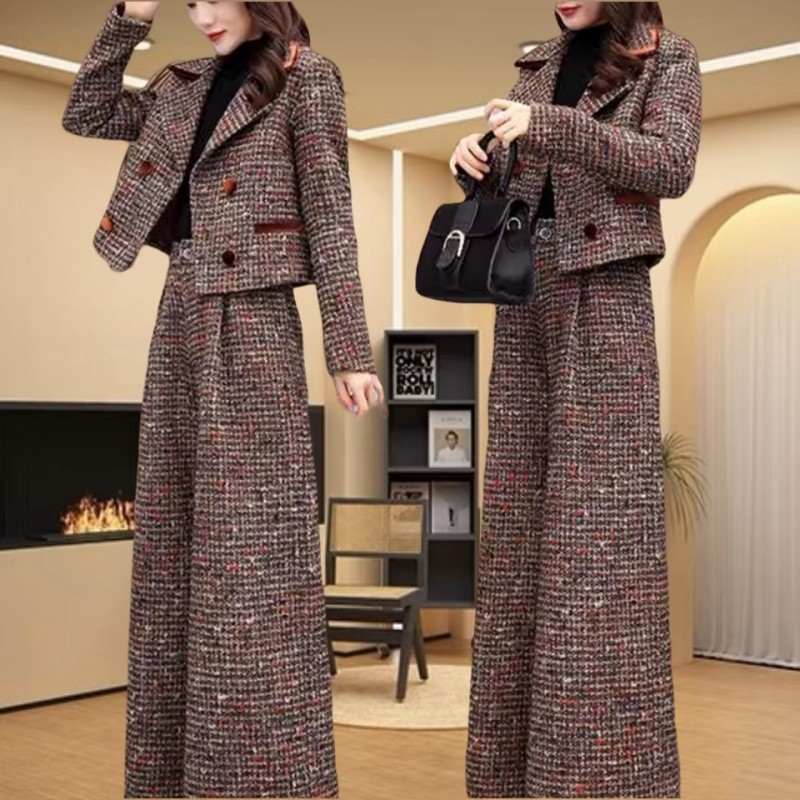 时尚套装女2025秋冬新款时髦洋气西装短外套阔腿裤气质加绒两件套,女装/女士精品,时尚套装,淘宝优惠券,粉丝福利购,淘宝优惠卷