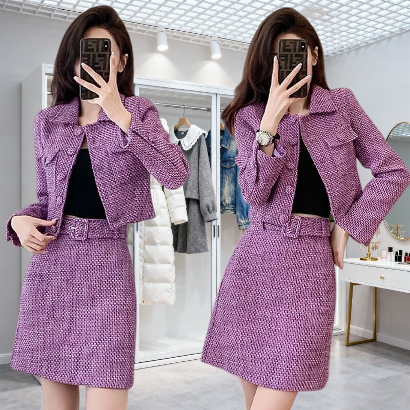 小个子秋冬新款名媛小香风时尚修身长袖短外套半身短裙两件套女潮,女装/女士精品,时尚套装,淘宝优惠券,粉丝福利购,淘宝优惠卷