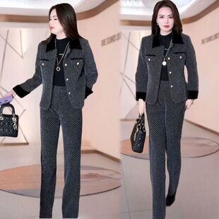 小香风职业套装2025秋冬新款今年流行时尚洋气外套裤子通勤两件套