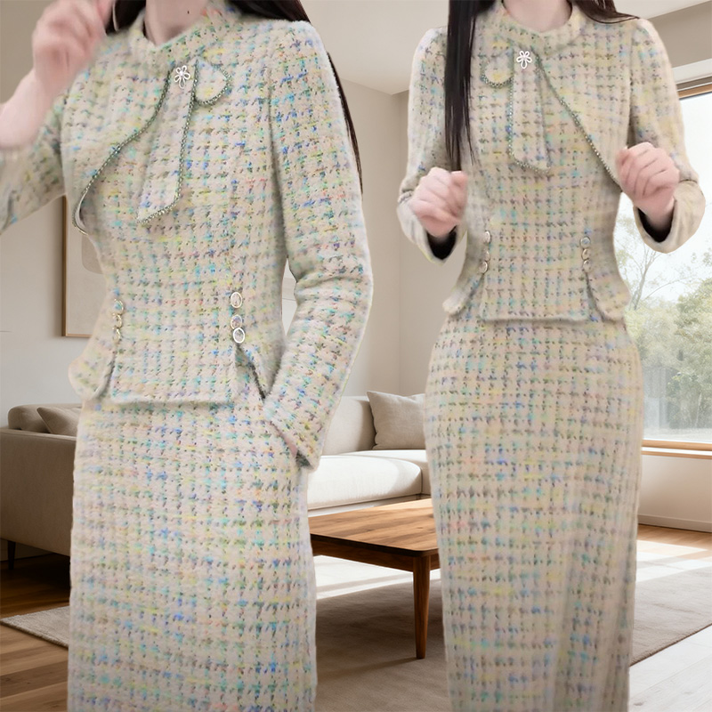 小香风时尚秋冬新款百搭流行洋气显瘦遮肉上衣半身裙子休闲两件套