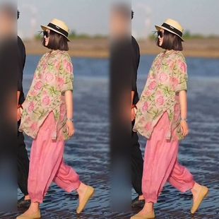 设计感碎花盘扣上衣纯色裤子两件套2025夏季新款减龄新中式套装女