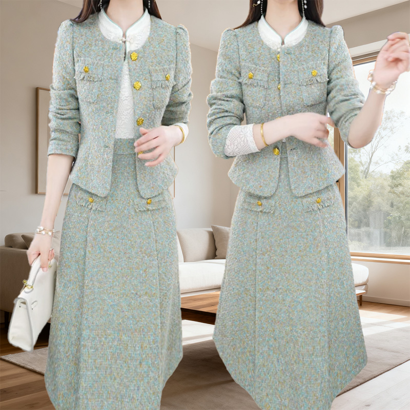 2025秋冬新款小香风两件套气质显瘦新中式上衣外套半身裙套装女潮