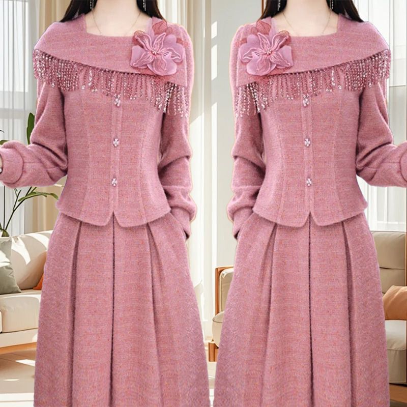 高级气质高端小香风时尚春秋新款洋气显瘦遮肉上衣半身裙子两件套