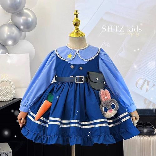女童连衣裙秋装儿童兔子警官cos衣服洋气小女孩朱迪生日公主裙子