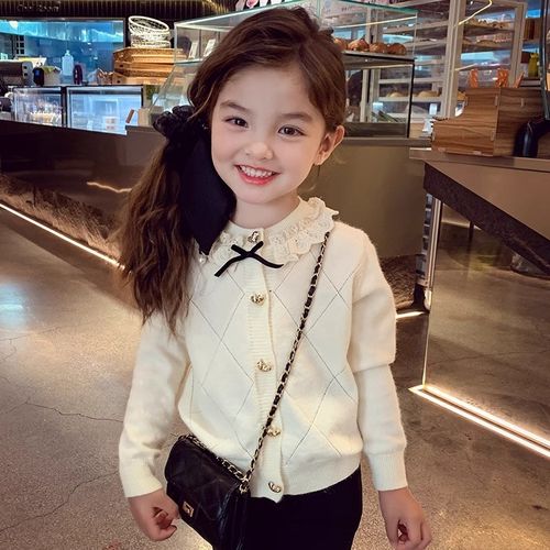 女童长袖针织衫春秋季2025新款小女孩开衫毛衣外套学院风短款上衣
