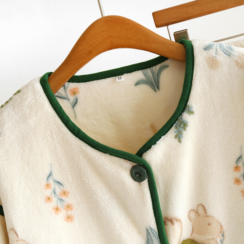 秋冬睡衣少女法兰绒可爱卡通加绒加厚珊瑚绒可外穿冬季家居服套装