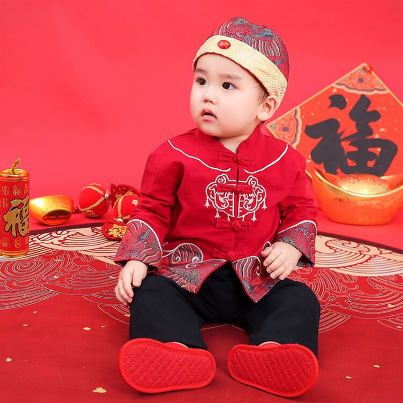 宝宝周岁礼服男宝宝生日1抓周2衣服一中国风男宝唐装加绒秋冬套装