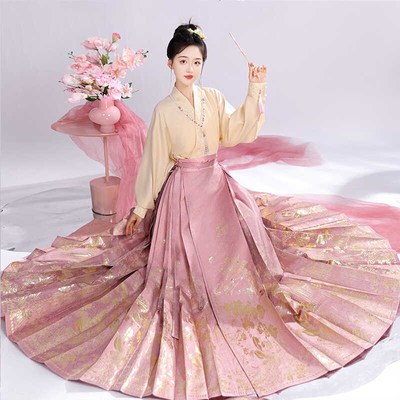 采莲归化蝶明制汉服女成人日常夏款马面裙2024新款织金马面半身裙