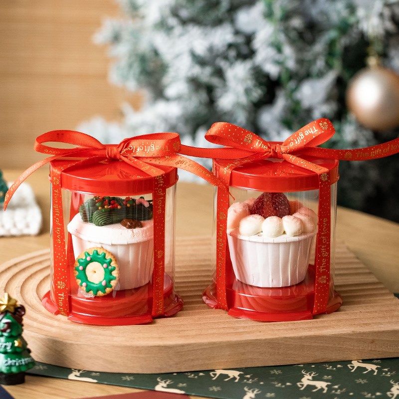 圣诞节2寸蛋糕盒纸杯蛋糕包装盒装饰杯子迷你小甜品透明打包盒子